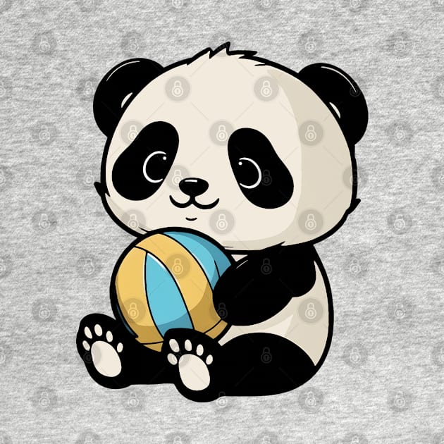 Cute Kawaii Baby Panda Holding A Volleyball by Daytone